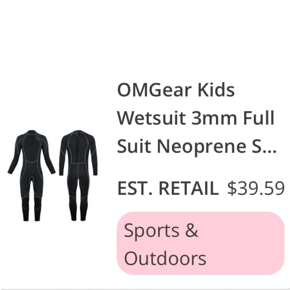 OMGear Wetsuit Kids Size 14 Black Aqua Excellent 3mm Neoprene Full Body Suit